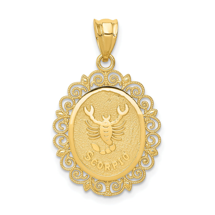 14k Solid Satin Polished Scorpio Zodiac Oval Pendant-C2850