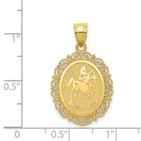 14k Solid Satin Polished Sagittarius Zodiac Oval Pendant-C2851