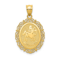 14k Solid Satin Polished Sagittarius Zodiac Oval Pendant-C2851