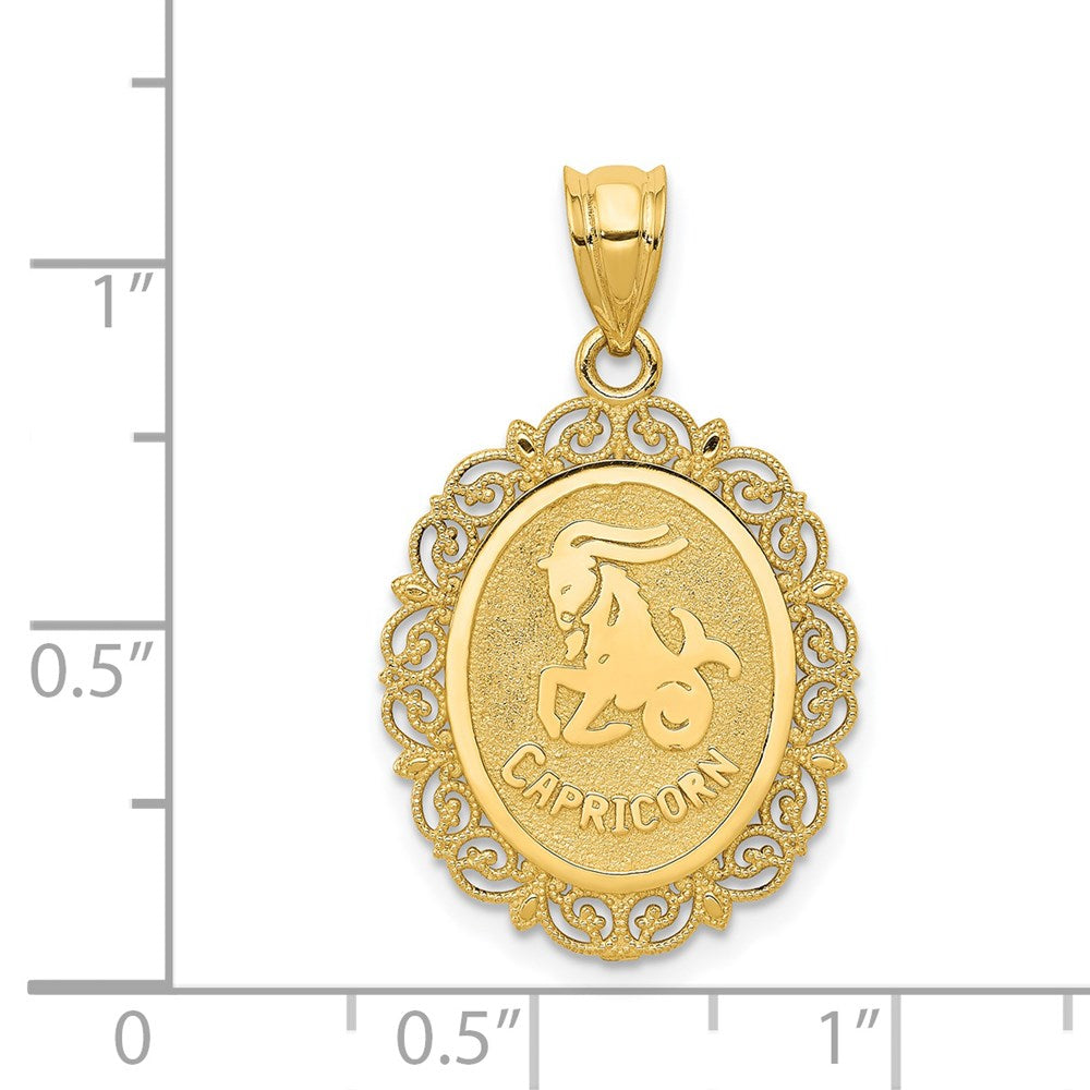 14k Solid Satin Polished Capricorn Zodiac Oval Pendant-C2852