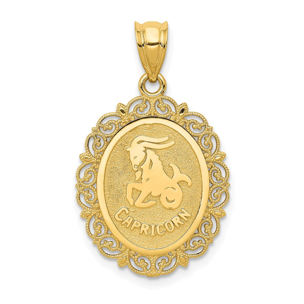 14k Solid Satin Polished Capricorn Zodiac Oval Pendant-C2852