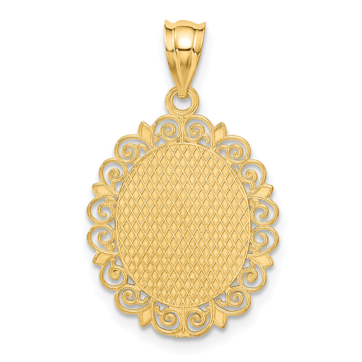 14k Solid Satin Polished Aquarius Zodiac Oval Pendant-C2853