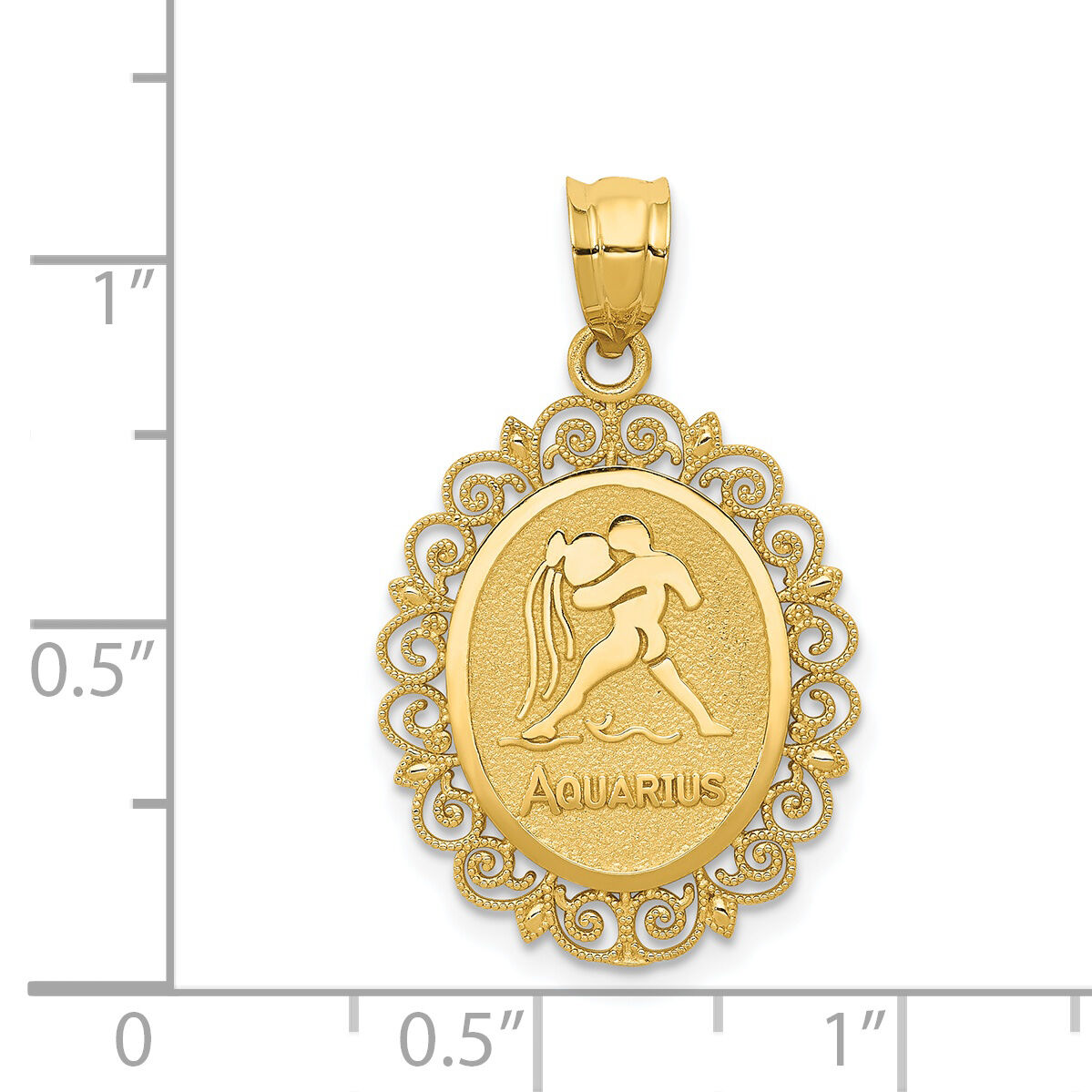 14k Solid Satin Polished Aquarius Zodiac Oval Pendant-C2853