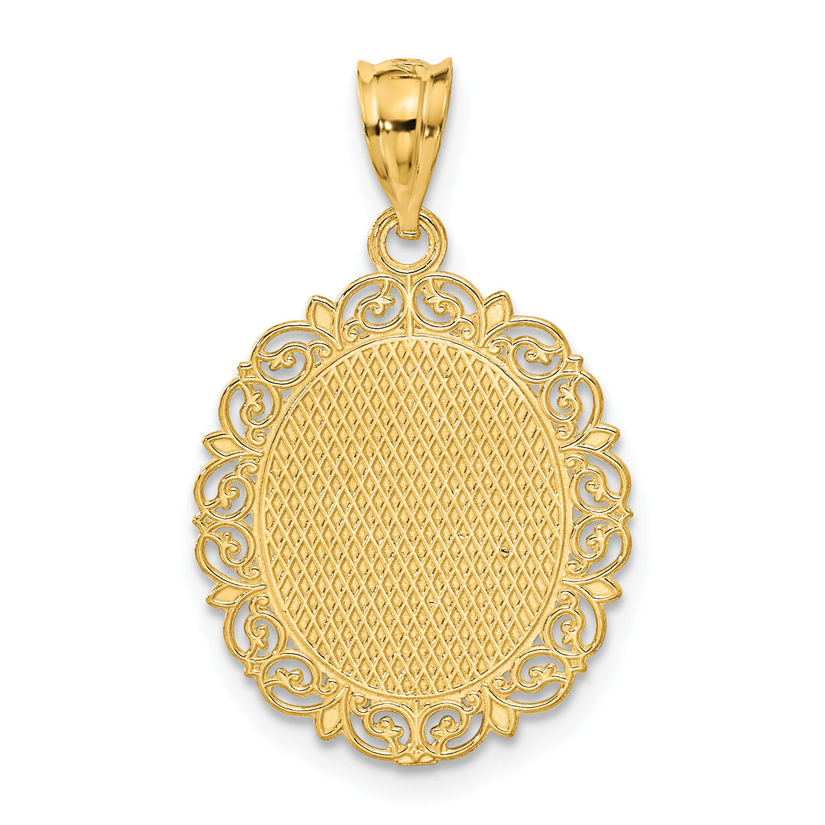 14k Solid Satin Polished Pisces Zodiac Oval Pendant-C2854