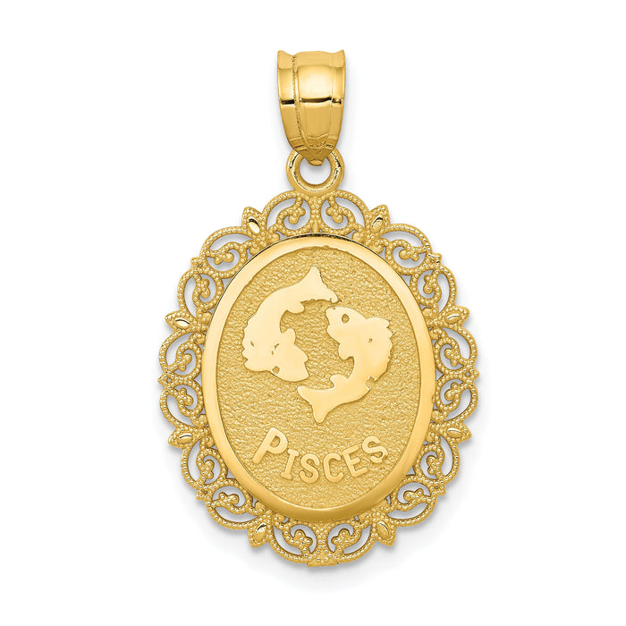 14k Solid Satin Polished Pisces Zodiac Oval Pendant-C2854