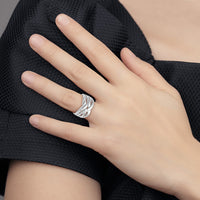 14k White Gold High Polished Woven Dome Ring-C2863W