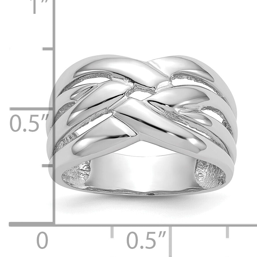 14k White Gold High Polished Woven Dome Ring-C2863W