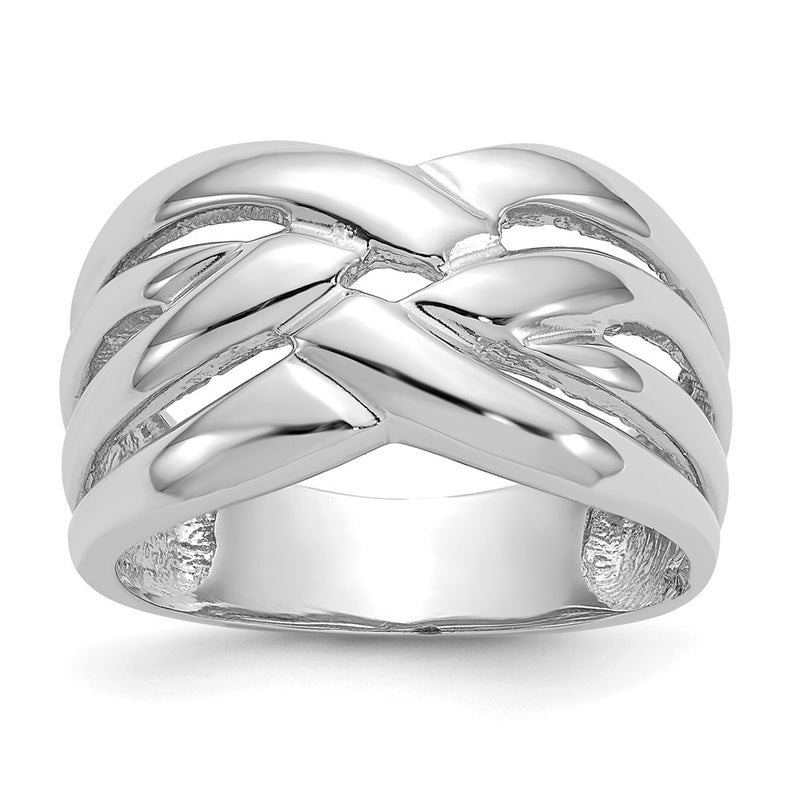 14k White Gold High Polished Woven Dome Ring-C2863W