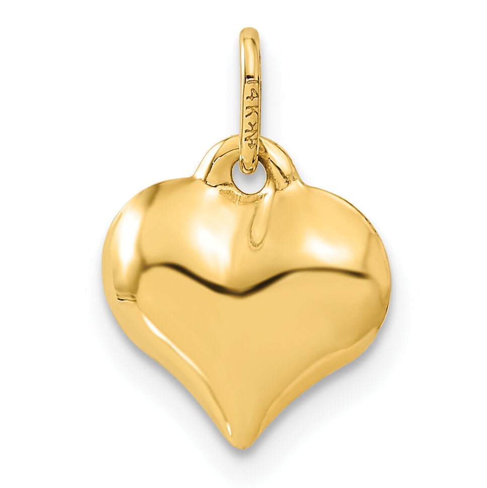14K Polished 3-D Diamond-cut Puffed Heart Charm-C2906