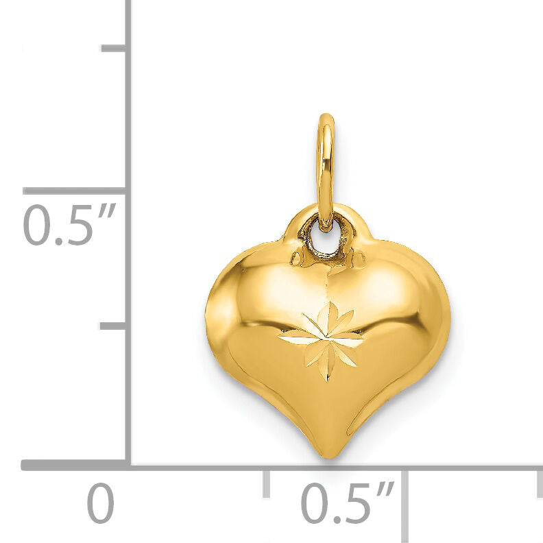 14K Polished 3-D Diamond-cut Puffed Heart Charm-C2906
