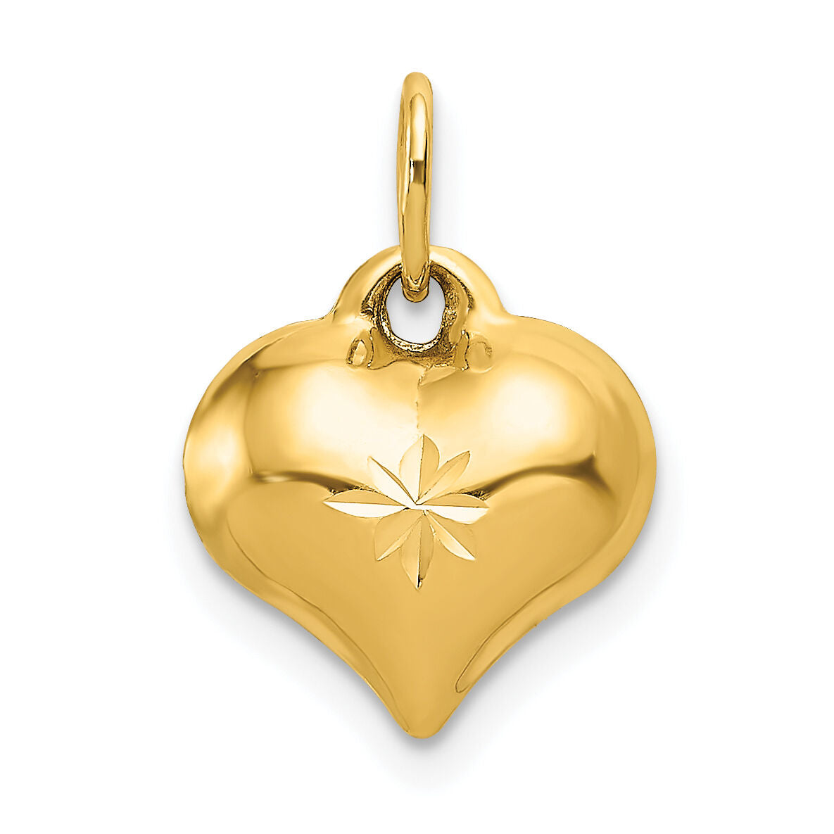 14K Polished 3-D Diamond-cut Puffed Heart Charm-C2906