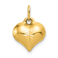 14K Polished 3-D Diamond-cut Puffed Heart Charm-C2906