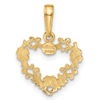 14K Polished Floral Border Heart Pendant-C2922