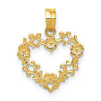 14K Polished Floral Border Heart Pendant-C2922