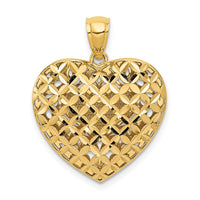 14K Two-tone Polished Reversible Diamond-cut Filigree Heart Pendant-C2927
