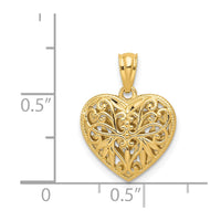 14K Two-tone Polished Diamond-cut Reversible Heart Pendant-C2928