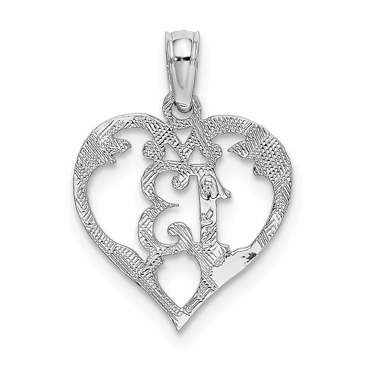 14k White Gold 13 in Heart Cut-out Pendant-C2953W