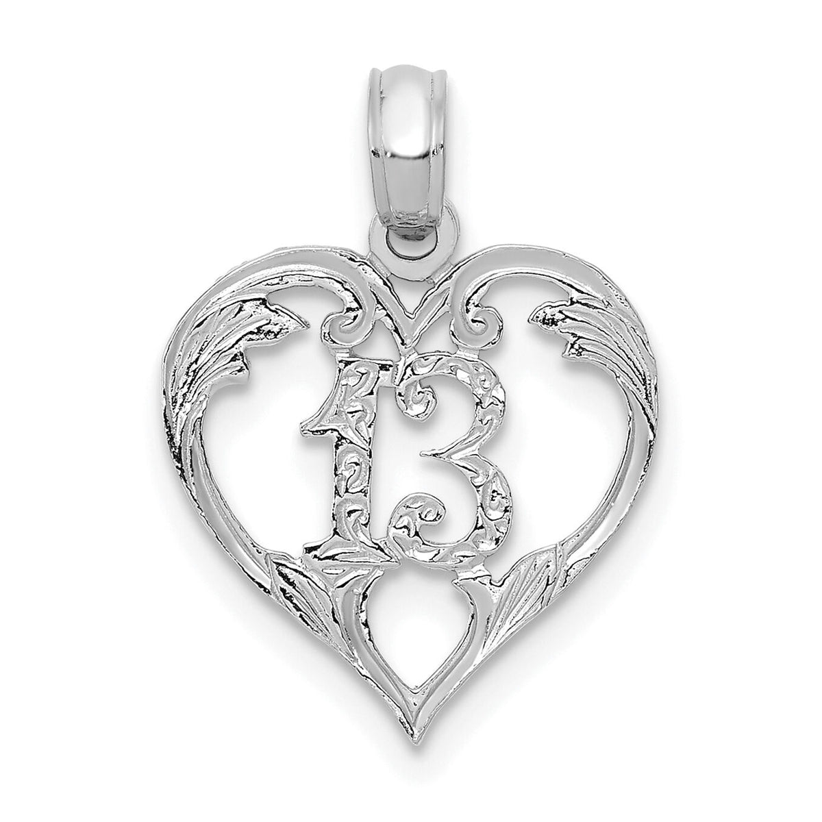 14k White Gold 13 in Heart Cut-out Pendant-C2953W