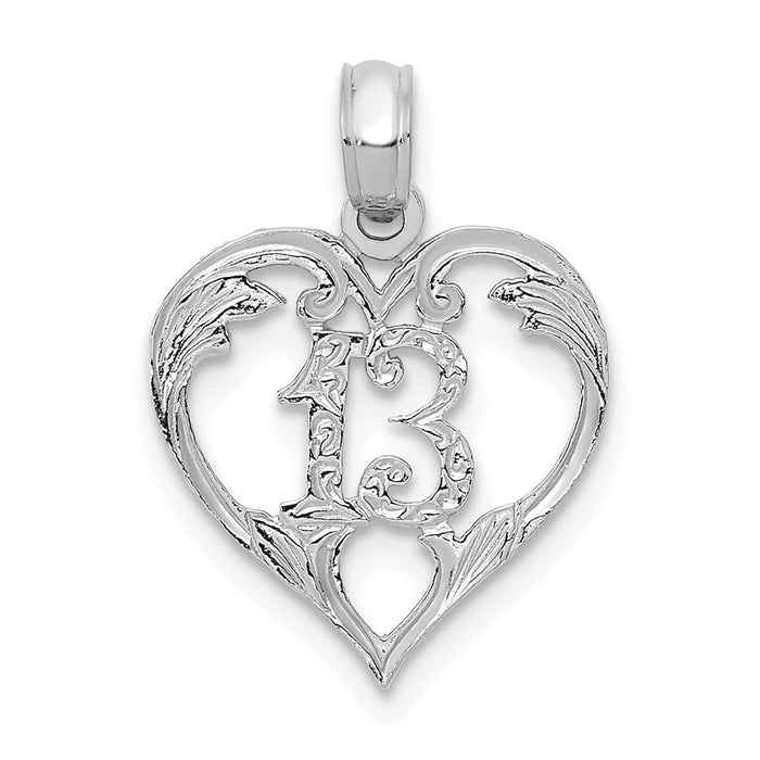 14k White Gold 13 in Heart Cut-out Pendant-C2953W