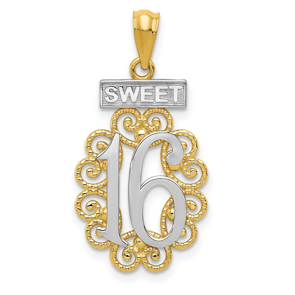 14k w/Rhodium Filigree SWEET 16 Pendant-C2960