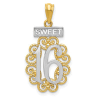 14k w/Rhodium Filigree SWEET 16 Pendant-C2960