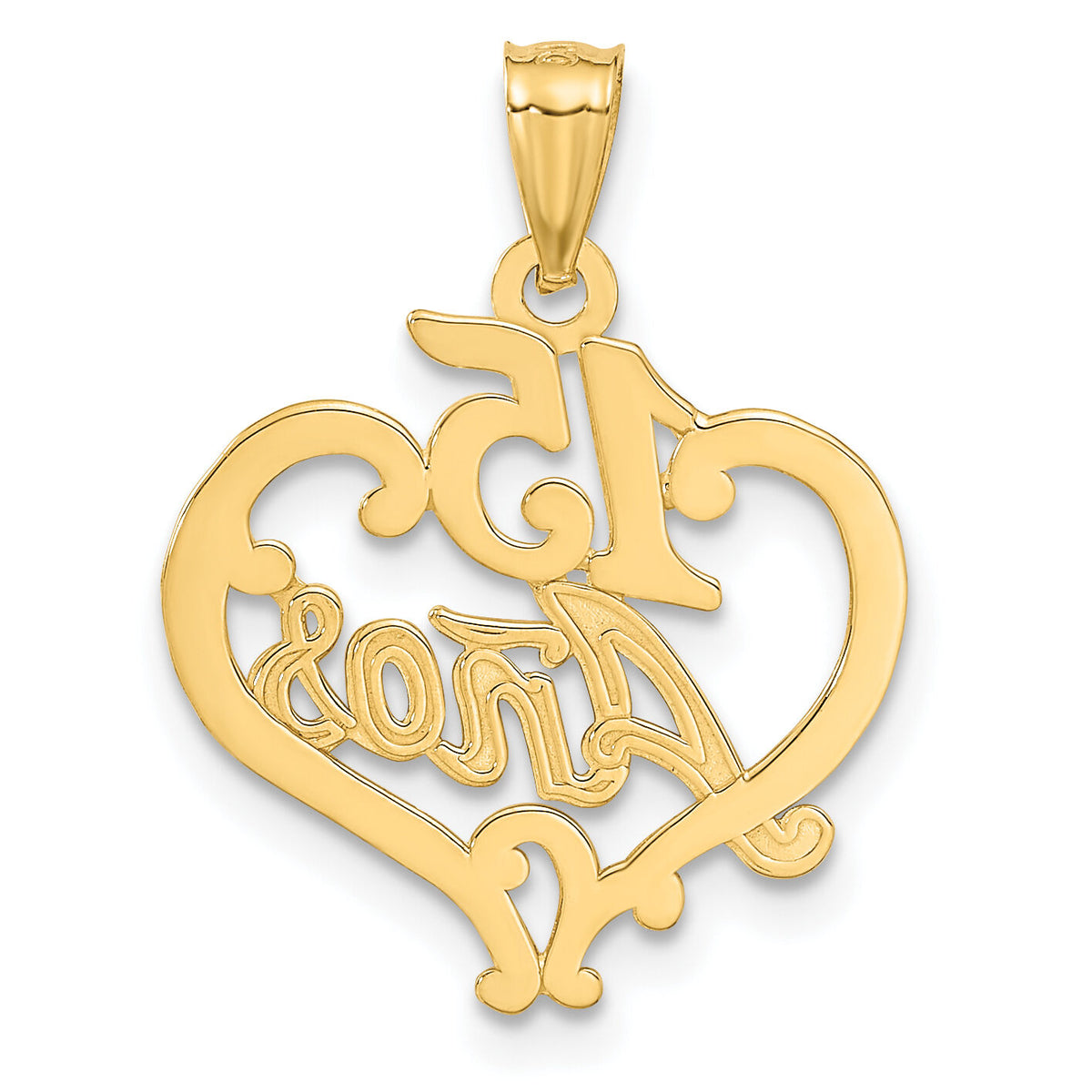 14k Diamond-cut 15 ANOS Heart Pendant-C2969