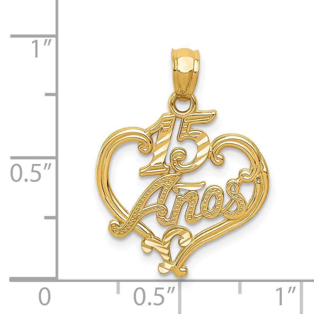 14k Diamond-cut 15 ANOS Heart Pendant-C2969