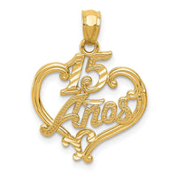 14k Diamond-cut 15 ANOS Heart Pendant-C2969