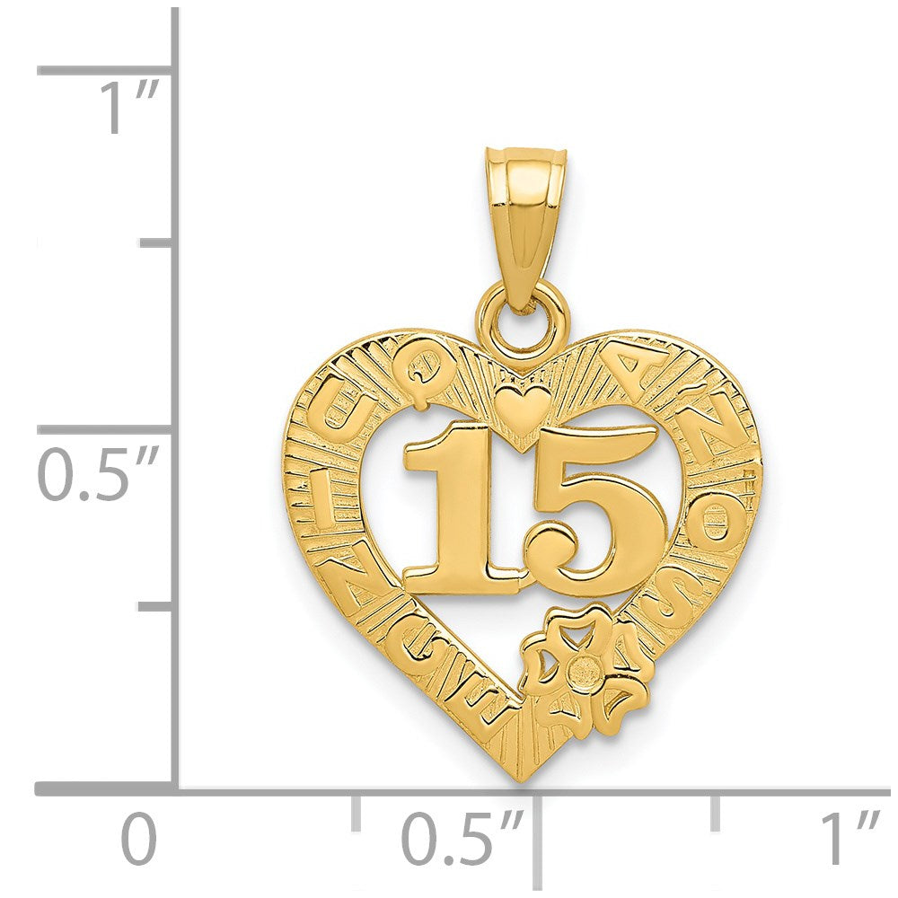 14k 15 in QUINCE ANOS Heart Frame Pendant-C2971
