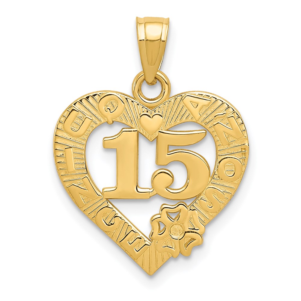 14k 15 in QUINCE ANOS Heart Frame Pendant-C2971