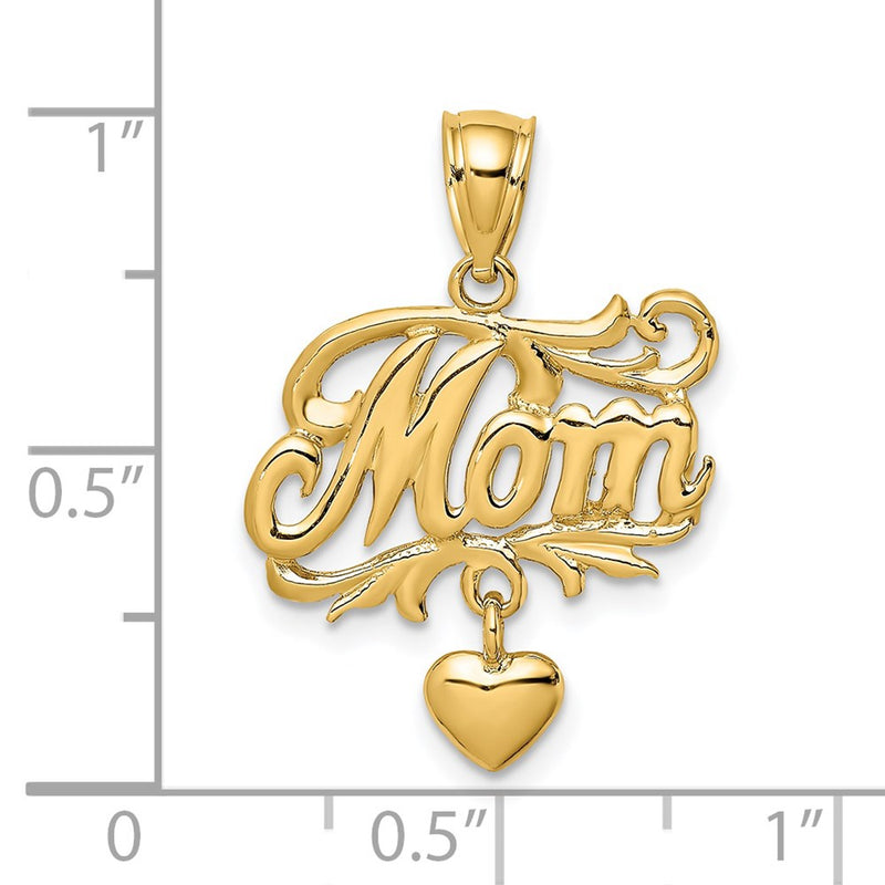 14k MOM w/ Dangling Heart Charm-C2980