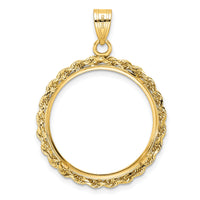 14k Diamond-cut with Rope 27.0mm Prong Coin Bezel Pendant-C3012D/27.0