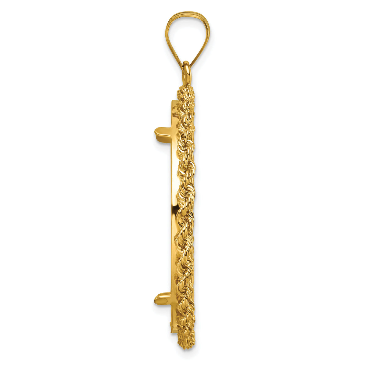 14k Diamond-cut with Rope 32.0mm Prong Coin Bezel Pendant-C3012D/32.0