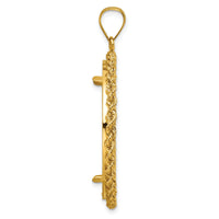 14k Diamond-cut with Rope 32.0mm Prong Coin Bezel Pendant-C3012D/32.0