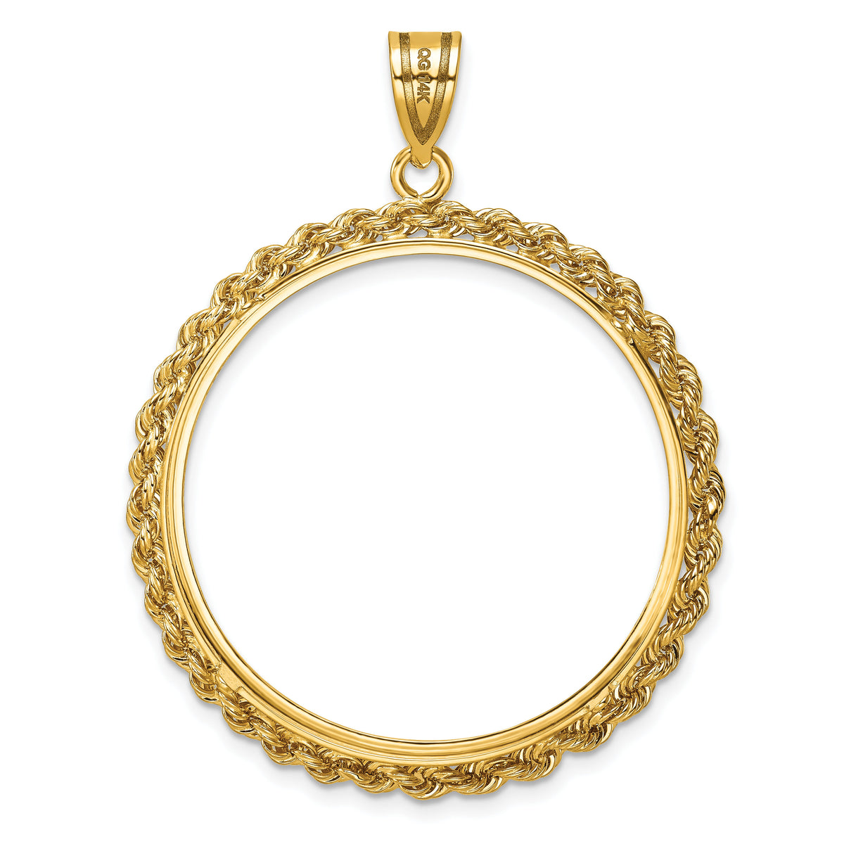 14k Diamond-cut with Rope 32.0mm Prong Coin Bezel Pendant-C3012D/32.0