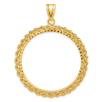 14k Diamond-cut with Rope 32.0mm Prong Coin Bezel Pendant-C3012D/32.0