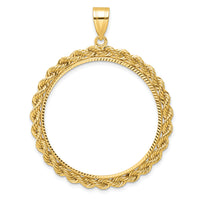 14k Diamond-cut with Rope 32.7mm Prong Coin Bezel Pendant-C3012D/32.7