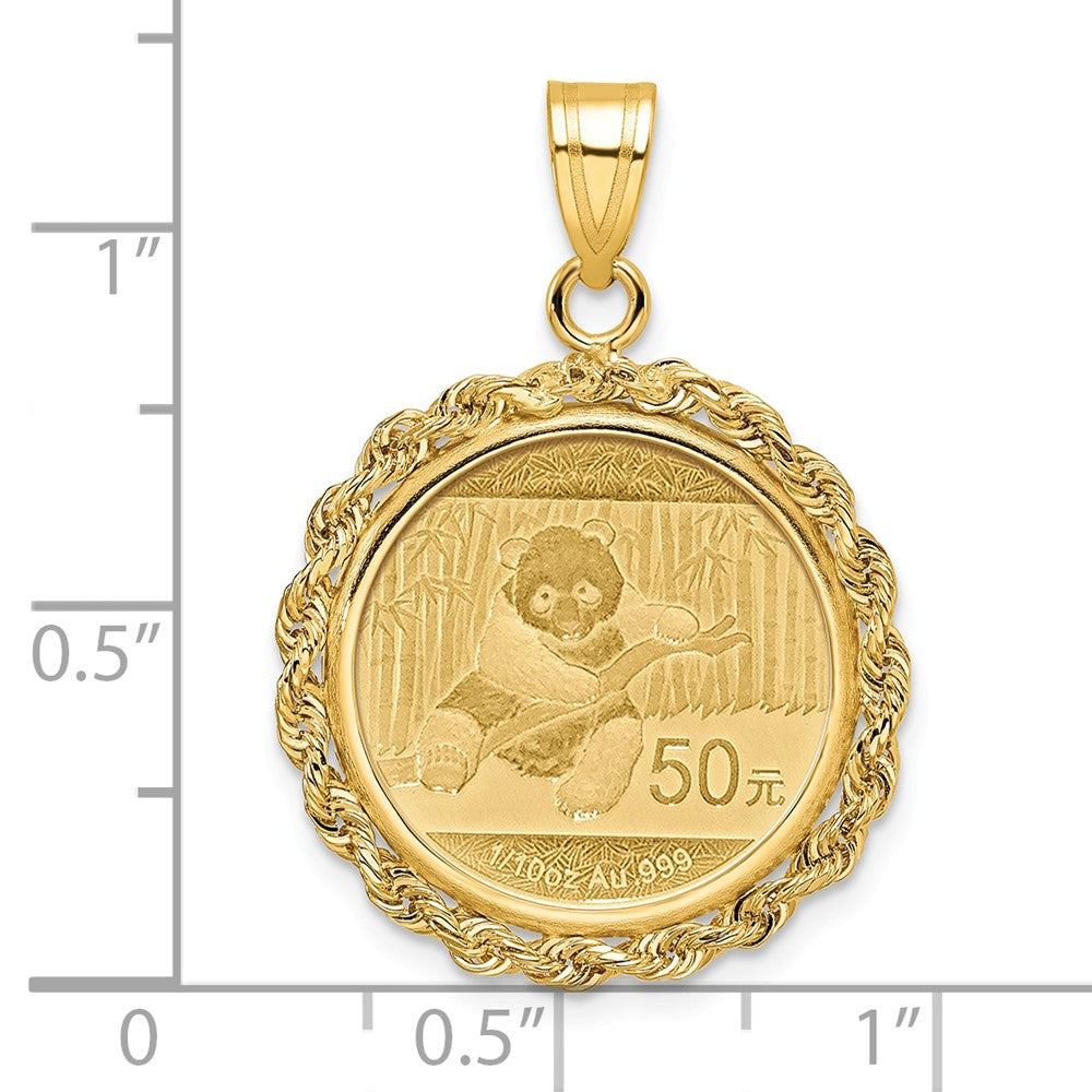 Wideband Distinguished Coin Jewelry 14k Polished Rope Mounted 1/10oz Panda Prong Coin Bezel Pendant-C3012/18.0C