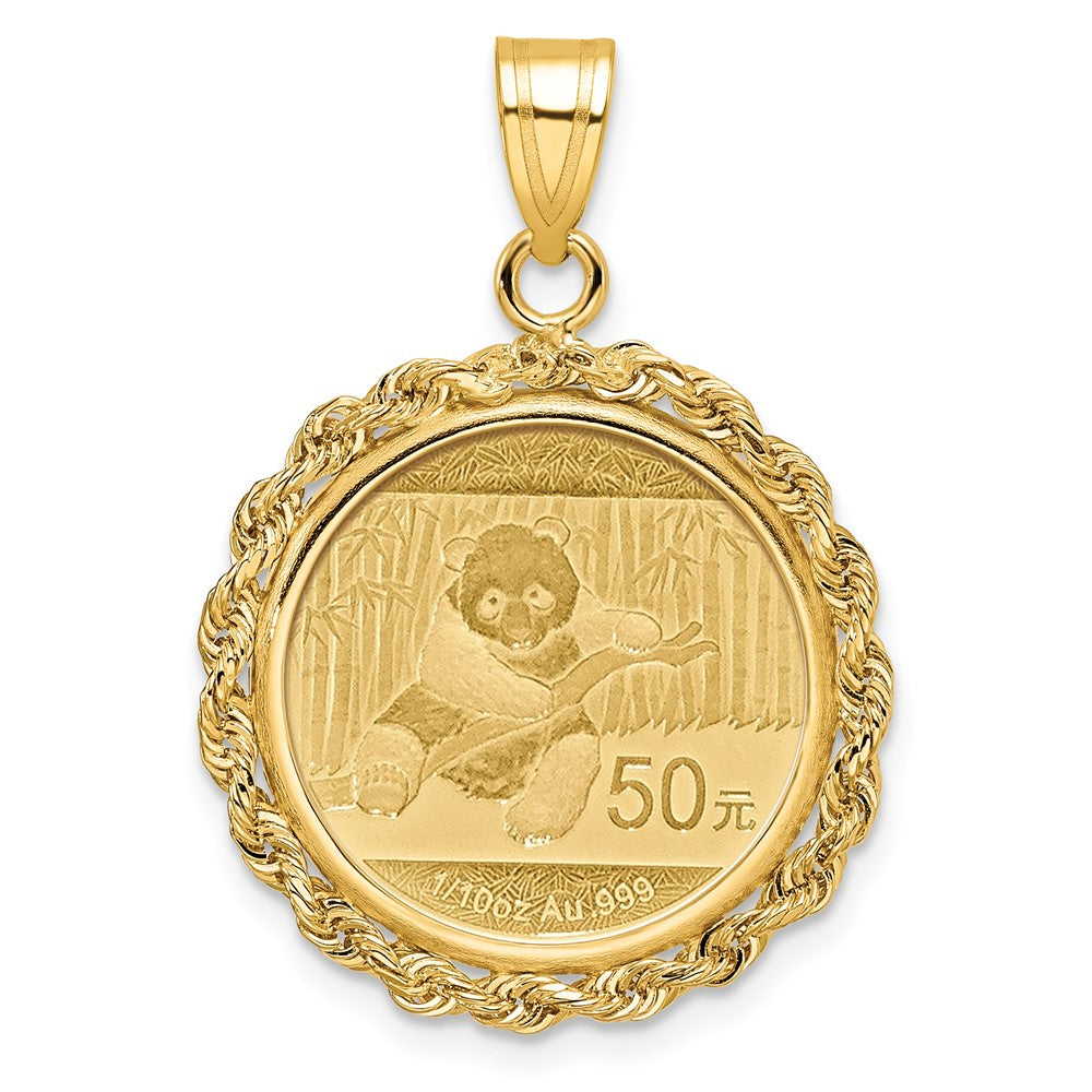 Wideband Distinguished Coin Jewelry 14k Polished Rope Mounted 1/10oz Panda Prong Coin Bezel Pendant-C3012/18.0C