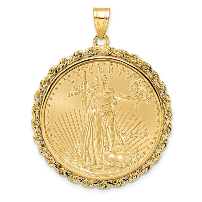 Wideband Distinguished Coin Jewelry 14k Polished Rope Mounted 1/2oz American Eagle Prong Coin Bezel Pendant-C3012/27.0C