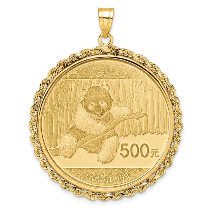 Wideband Distinguished Coin Jewelry 14k Polished Rope Mounted 1oz Panda Prong Coin Bezel Pendant-C3012/32.0C