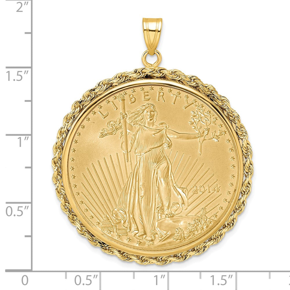 Wideband Distinguished Coin Jewelry 14k Polished Rope Mounted 1oz American Eagle Prong Coin Bezel Pendant-C3012/32.7C