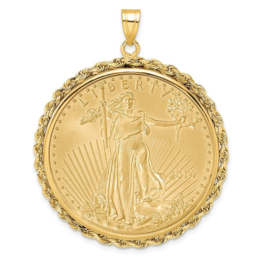 Wideband Distinguished Coin Jewelry 14k Polished Rope Mounted 1oz American Eagle Prong Coin Bezel Pendant-C3012/32.7C