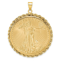 Wideband Distinguished Coin Jewelry 14k Polished Rope Mounted 1oz American Eagle Prong Coin Bezel Pendant-C3012/32.7C