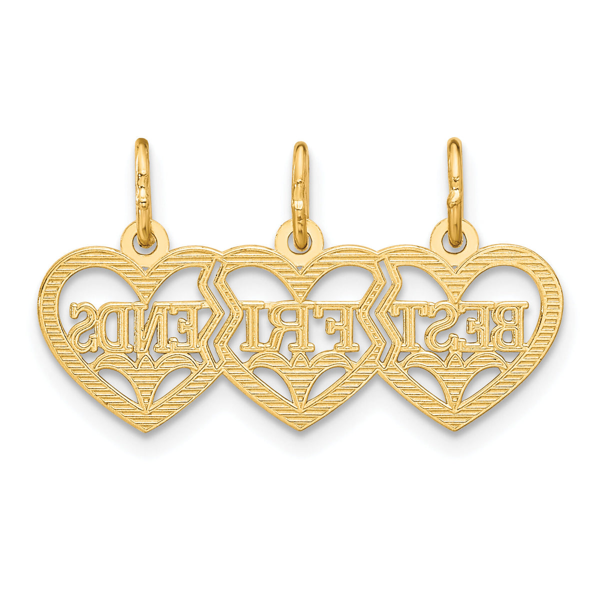 14k Triple Heart Diamond-cut BEST FRIENDS Break-apart Pendant-C3028