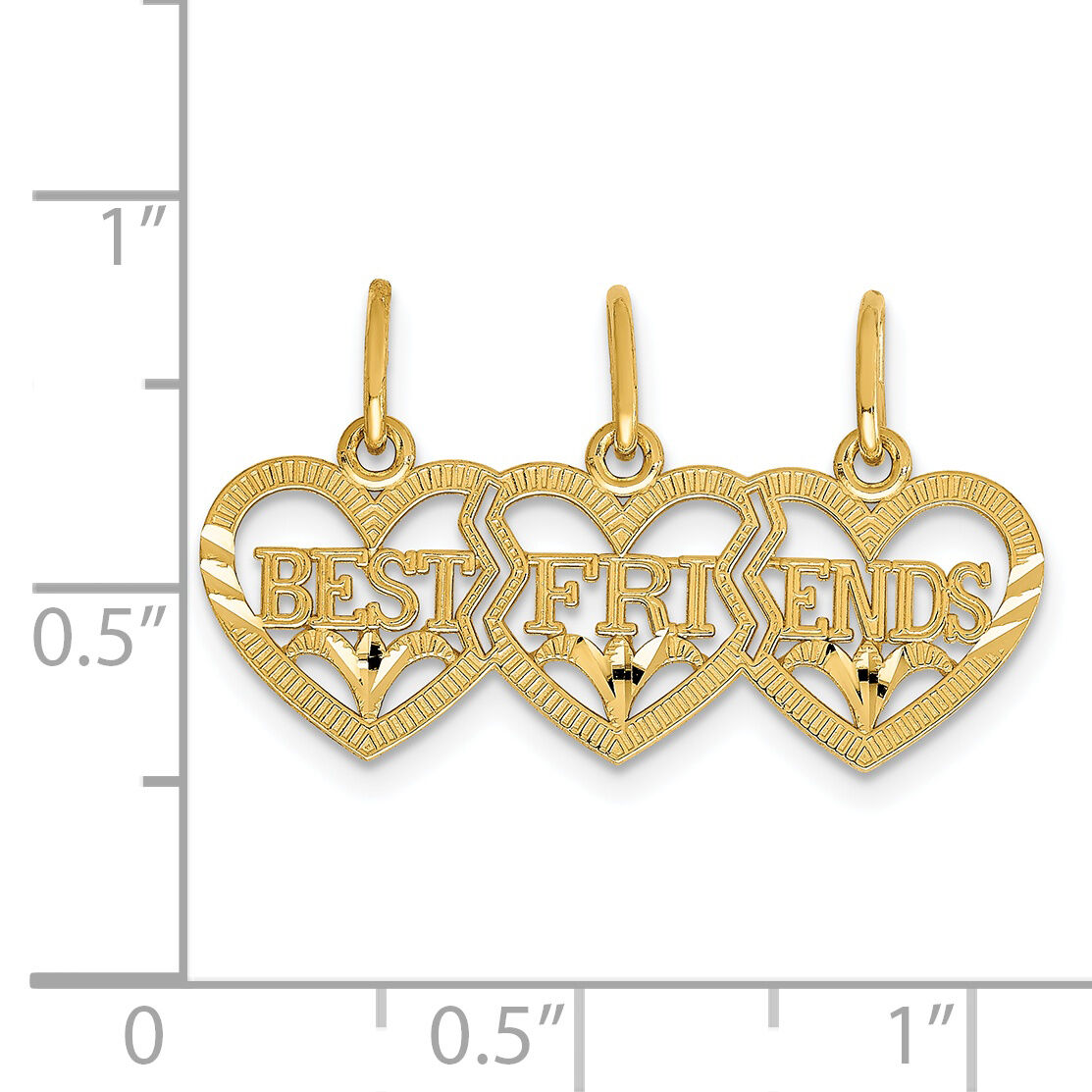 14k Triple Heart Diamond-cut BEST FRIENDS Break-apart Pendant-C3028