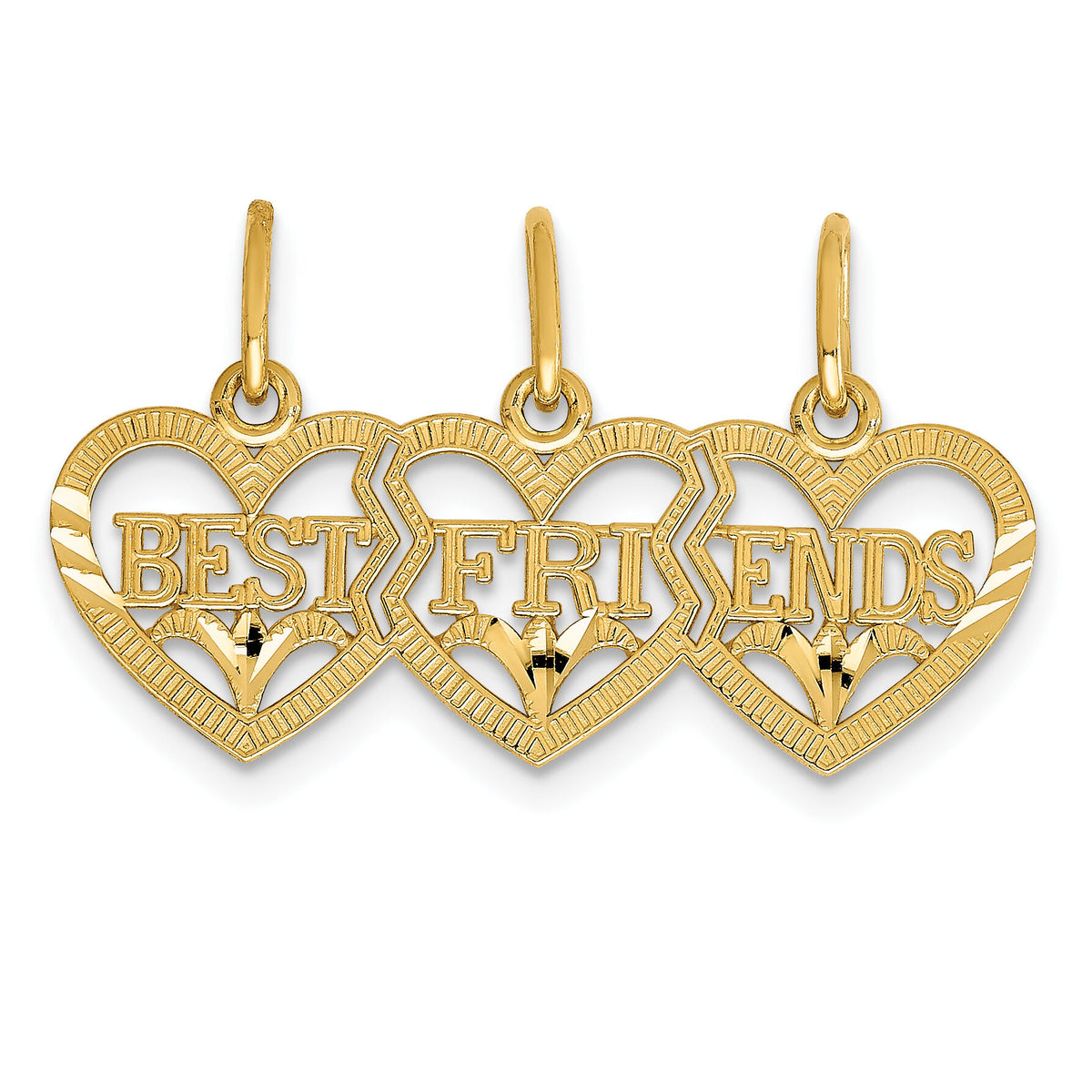 14k Triple Heart Diamond-cut BEST FRIENDS Break-apart Pendant-C3028