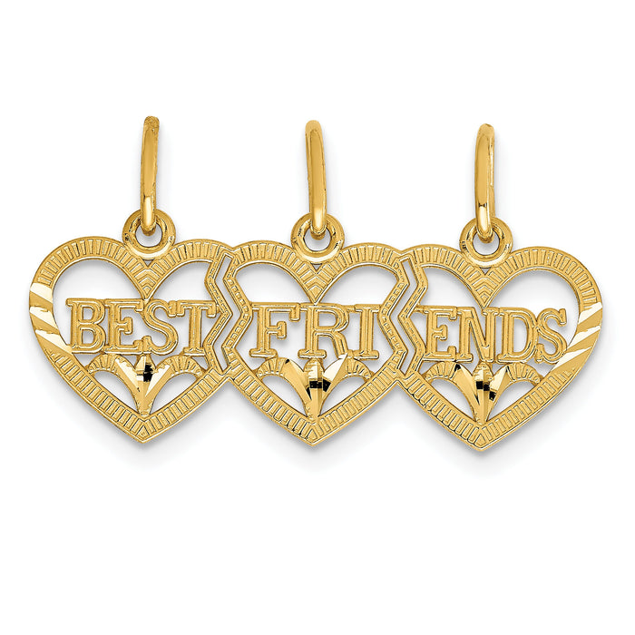 14k Triple Heart Diamond-cut BEST FRIENDS Break-apart Pendant-C3028