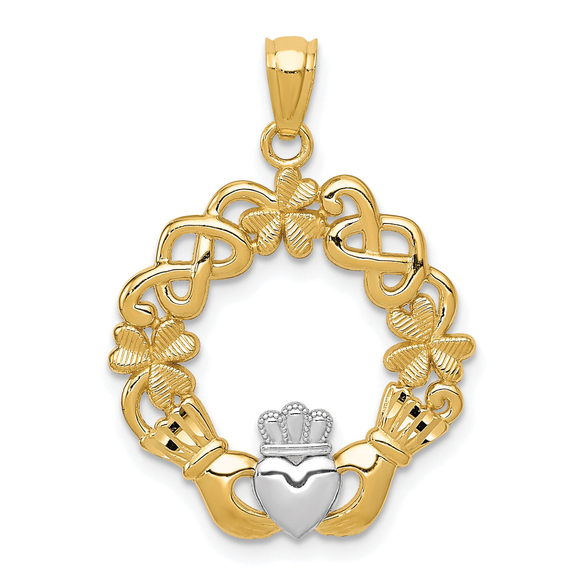 14k Rhodium Claddagh Pendant-C3036