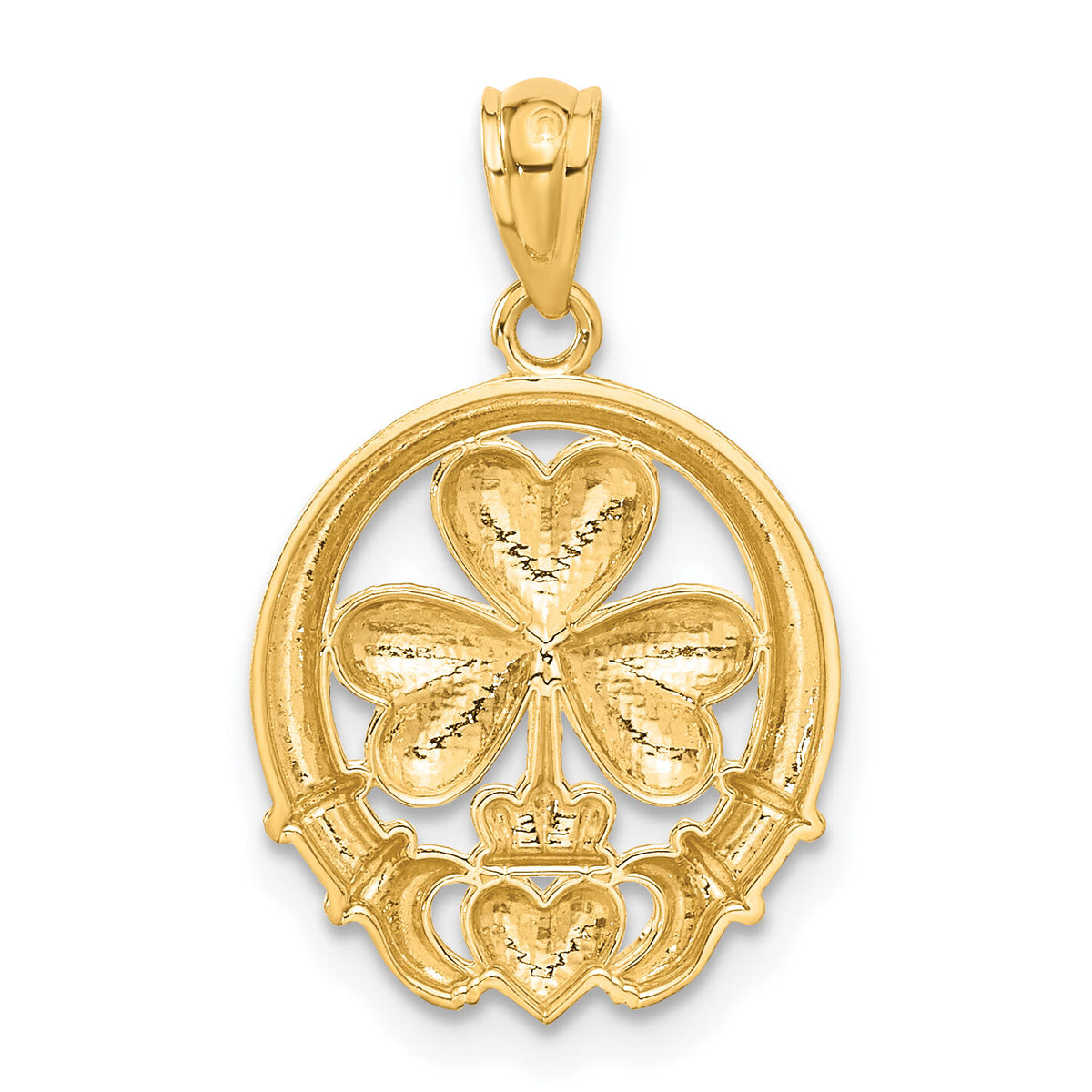 14k Rhodium-plated Shamrock and Claddagh Pendant-C3038